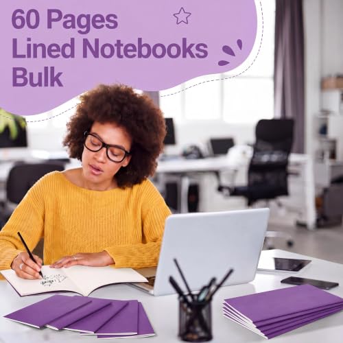 Mimorou 100 Pcs Journals Notebooks Bulk - Kraft Softcover A5 Small Notebooks 5.5 Inch x 8.3 Inch Notepads with 60 Page 30 Sheet for Writing Sketch Travel Office Supplies(Purple,Lined) - color: Purple, style: Lined
