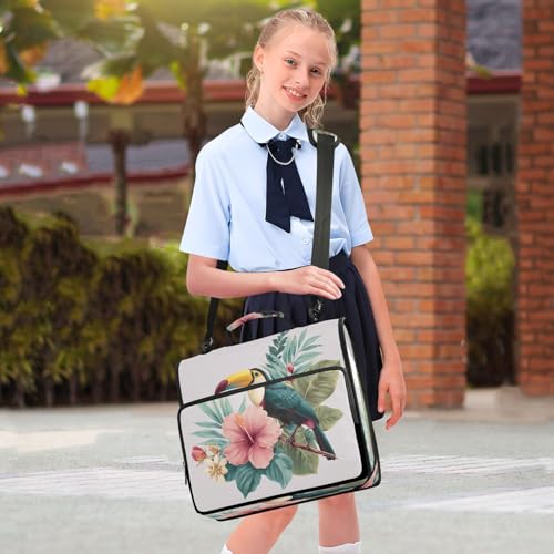 3 Ring Zipper Binder Toucan Bird Tropical Leaves Binders Bag with Shoulder Strap 500 Sheets Paper Organizer Trapper Keeper Documents Storage File Folder for School Office - color: A2392
