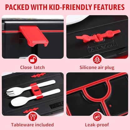 rockpapa Chill Bento Box for Kids- Large 5.5 Cups Lunch Box with Ice Pack - 5 Compartments, BPA-Free, Leak Proof, with Utensils & Portable Handle, Microwave/Dishwasher Safe (Black Games) - color: Black Games