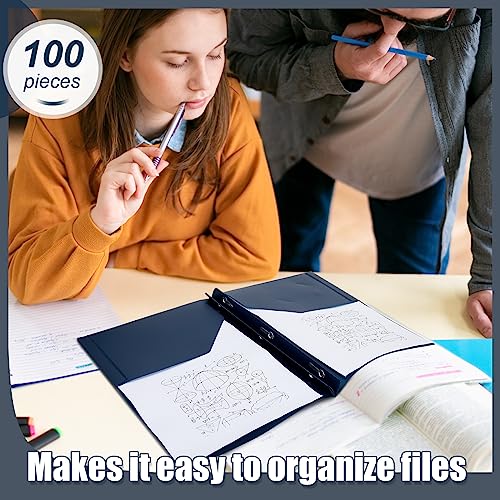 Lincia 100 Pcs Plastic Folders with Pockets and Prong Folders with Prongs 2 Pockets for Office, School for Students, Teachers, Office Workers(Navy Blue) - color: Navy Blue