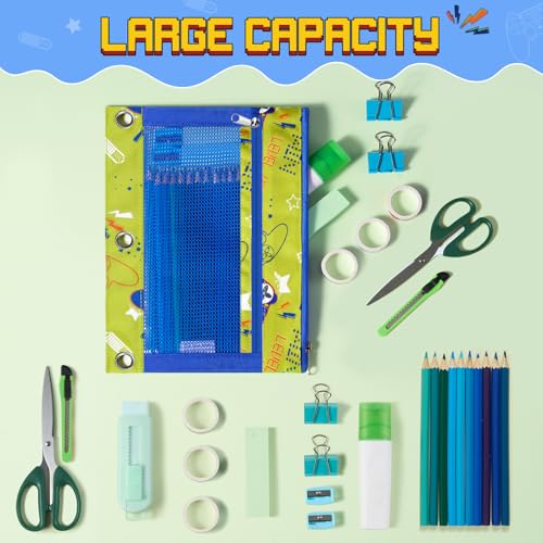 WAWSAM Game Pencil Pouch for 3 Ring Binder, Binder Pencil Pouches for boys with Zipper, Pencil Case with Clear Window, Cosmetic Bags for Office School College Supplies - color: Game