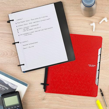 Five Star Flex Refillable Notebook + Study App,College Ruled Paper and 1 Inch TechLock Ring Binder with Pockets,Tabs and Dividers,200 Sheet Capacity,Fire Red (29328AB2),(Pack of 6) - color: Red, size: 1 Count (Pack of 6)