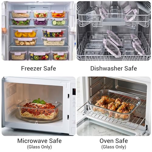 Dealusy 10 Sets (20-Piece) 36 oz & 12 oz Glass Food Storage Containers with lids, Airtight Leak-proof Glass Meal Prep Containers with Lids, Microwave Oven Freezer Dishwasher Safe, Purple - color: Purple
