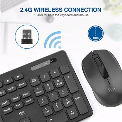 Wireless Keyboard and Mouse Combo - Rii Standard Office PC Keyboard and Optical Wireless Mice (Black) - color: Black