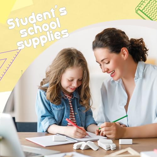 12 Count White Pencil Erasers Rectangular Rubber Eraser Bulk for Bag Supplies Gift Teacher Student - color: White