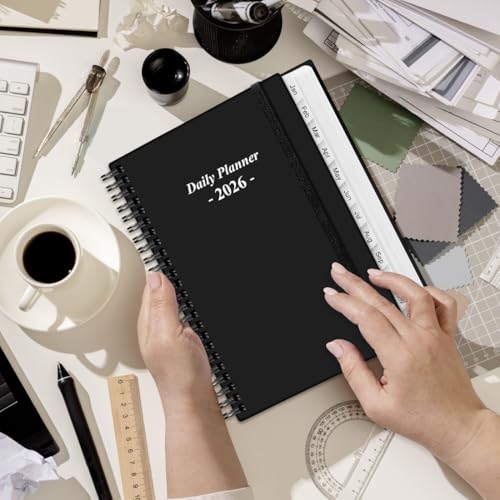 Daily Planner 2026 Full Page Per Day- 2026 Daily & Monthly Planner from January 2026 to December 2026, Day Planner 2026 with 12 Months Tabs, 6.4" x 8,5", Black - color: Black, size: 6.4" x 8.5"