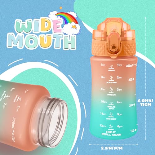 OLDLEY Kids Water Bottle for School, 12 oz (2 lids) BPA-Free Reusable Leak-proof Durable Tritan Plastic Water Bottles with Straw & Chug Lids, Anti-dust Spout Cover (Sunflower) - color: Sunflower, size: 12 Ounces