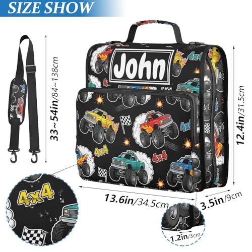 Monster Truck Black Print Custom Zipper Binder Bag 3 Ring with Shoulder Strap & Handle Personalized Binder Bag Expandable File Folder for School - color: Multi-monster Truck Black
