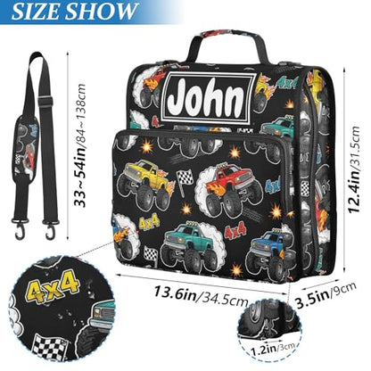 Monster Truck Black Print Custom Zipper Binder Bag 3 Ring with Shoulder Strap & Handle Personalized Binder Bag Expandable File Folder for School - color: Multi-monster Truck Black