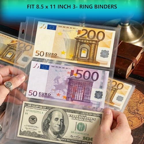 Aegero 50 Pack （7.6x3.6inch ） 3 Pockets Currency Sleeves for 3 Ring Binder, Currency Collection Sleeves, Cash Collecting Album Refill Page, for Collecting Dollar Bills, Paper Money,and Coupons - size: 7.6x3.6inch-3pocket, style: 50 pack