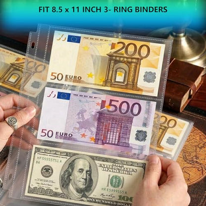 Aegero 25 Pack （7.6x3.6inch ） 3 Pockets Currency Sleeves for 3 Ring Binder, Currency Collection Sleeves, Cash Collecting Album Refill Page, for Collecting Dollar Bills, Paper Money,and Coupons - size: 7.6x3.6inch-3pocket, style: 25 pack