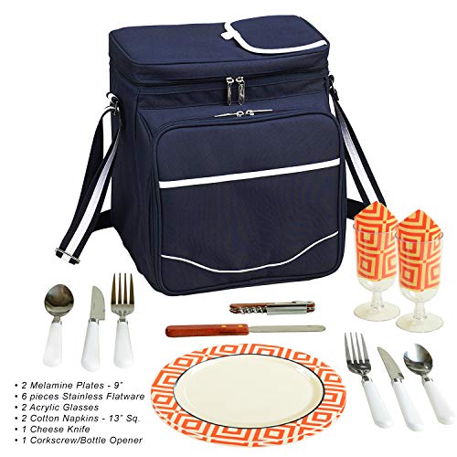 Picnic at Ascot Insulated Picnic Basket/Cooler Fully Equipped with Service for 2 - Orange/Navy - color: Orange/Navy