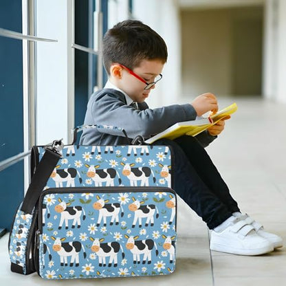 3 Ring Zipper Binder With Shoulder Strap Documents Storage Organizer Animal Dog - color: Floral Cow