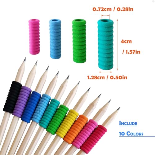 Foam Pencil Grips Bulk for Kids Handwriting, Pen Grips for Adults | 30 Pcs 10 Colors, 11 Rings, Mechanical Pencil Cushion Grip Pastel, Pencil Grips for Arthritis, Pencil Grippers