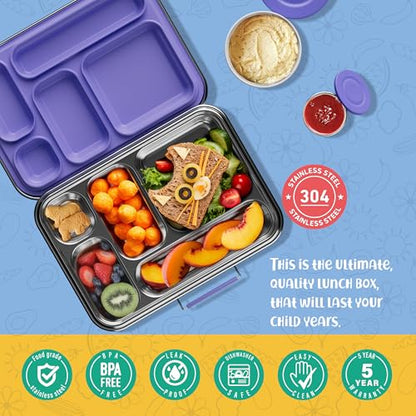 AOHEA Stainless Steel Bento Box Kids, Kids Metal Bento Lunch Box BPA Free Lunch Box Containers 304 Stainless Steel Bento Box for School and Office(Purple) - color: Purple-05