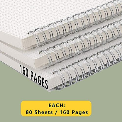 3PCS Graph Grid 120GSM Thick Paper Spiral Notebooks with Removable Elastic Bands, Medium Size Graphing notebook 5.7" x 8.3" (A5, Grid) - size: A5(5.7"×8.3"), style: Grid / 3PCS