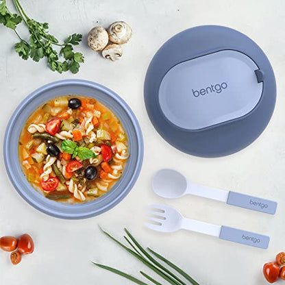 Bentgo Bowl - Insulated Leak-Resistant Bowl with Snack Compartment, Collapsible Utensils and Improved Easy-Grip Design for On-the-Go - Holds Soup, Rice, Cereal & More - BPA-Free, 21.2 oz (Slate) - color: Slate