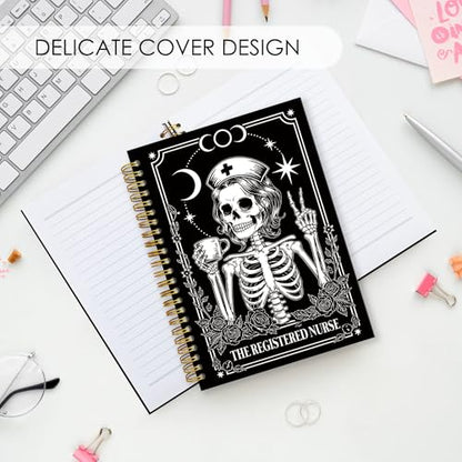 Black Gothic RN Nurse Spiral Notebook Gifts, Nursing Skeleton Hardcover Lined Notebooks Journal for Office Work, Registered Nurse Appreciation Thank You Gifts for Nurses Week Notebook A5 5.5x8.3 - color: nurse-D