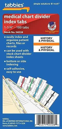 Tabbies Medical Chart Index Divider Tabs (TAB54528) - style: History & Physical