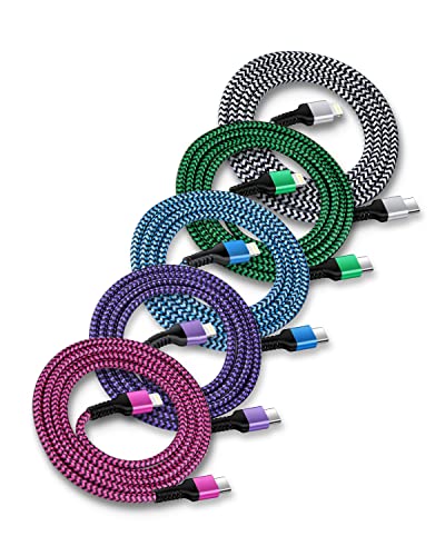 USB-c To Lightning Cable 6 Ft/5pack, Phone Charger Braided Wire Power Line | Long Fast Charging for Apple 14 Pro Max Plus 13 12 11 10, Apple Original Certified Usbc Lightening Cord C Type Lighting Cords - color: 5Pack-Multicolored, size: 6FT, style: USB C