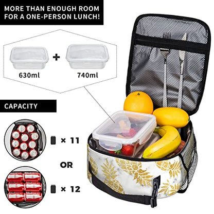 YETTA YANG Marble Gold Pineapple Portable Lunch Bag Insulated Lunch Box Reusable Totes For Women Men Work Picnic Camping - color: Black18