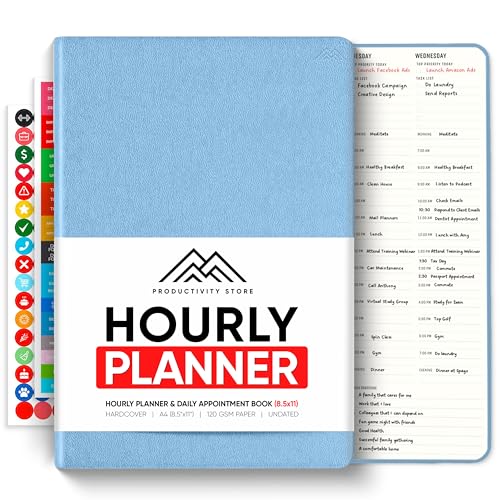 Hourly Planner & Appointment Book (8.5” x 11”) - Premium Hourly Planner with Daily Schedule & 30-Minute Time Slots for Better Time Management by PRODUCTIVITY STORE (A4, Blue) - color: Blue