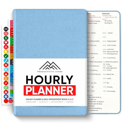 Hourly Planner & Appointment Book (8.5” x 11”) - Premium Hourly Planner with Daily Schedule & 30-Minute Time Slots for Better Time Management by PRODUCTIVITY STORE (A4, Blue) - color: Blue