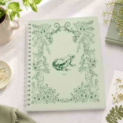 Pearhead Spiral Hardcover Notebook 8x10.5 – Frog Toile College-Ruled Writing Journal with 200 Lined Pages, Perforated Paper for School, Work & Notes - color: Green Frog Spiral Notebook