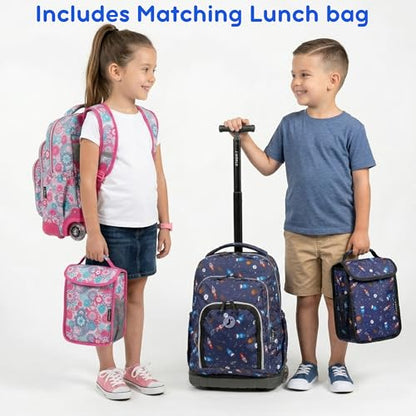 J World Lollipop Kids Rolling Backpack & Lunch Bag Set for Elementary School. Carry-On Suitcase with Wheels, Blue Raspberry - color: Blue Raspberry