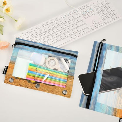 Tractor Pencil Pouch for 3 Ring Binder, Binder Pencil Pouches with Clear Window Zipper Pencil Case for Office College Supplies, 2PCS (B0307) - color: B0307