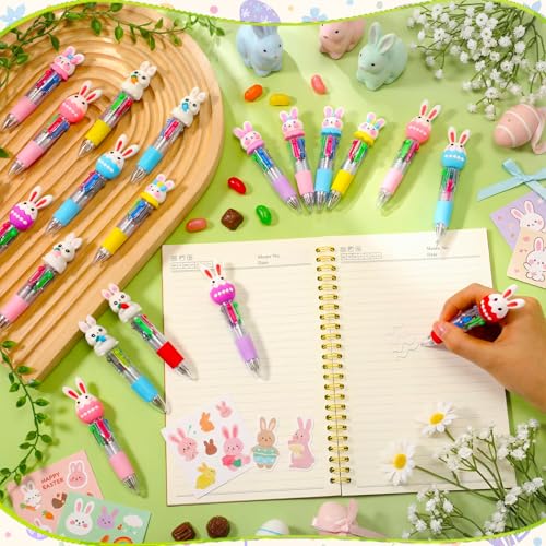 Eaasty 96pcs Mini Multicolor Bunny Party Ballpoint Pen Bulk 4-in-1 Retractable Cartoon Bunny Gnome Eggs Ballpoint Writing Pens for Graduation Gifts School Party Supplies Favors Exchange Gift Rewards