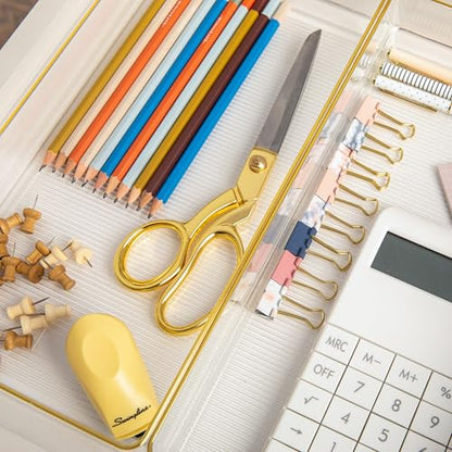 Martha Stewart Kerry Plastic Stackable Office Desk Drawer Organizers, 12" x 6", 3 Pack, with Gold Trim - size: 12" x 6"