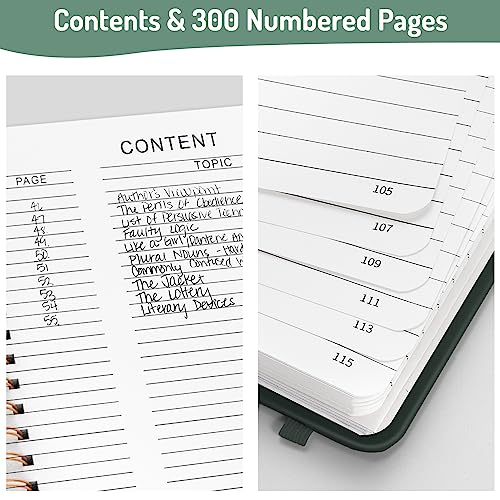 Forvencer A4 Lined Spiral Journal Notebook with 300 Numbered Pages, 11" X 8.5" Thick Journals for Writing with 100GSM Paper, Hardcover Notebooks with Contents for Work, School, Dark Green | Thick Journals for Writing with 100GSM Paper, Hardcover Notebooks
