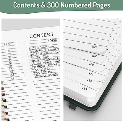 Forvencer A4 Lined Spiral Journal Notebook with 300 Numbered Pages, 11" X 8.5" Thick Journals for Writing with 100GSM Paper, Hardcover Notebooks with Contents for Work, School, Dark Green | Thick Journals for Writing with 100GSM Paper, Hardcover Notebooks