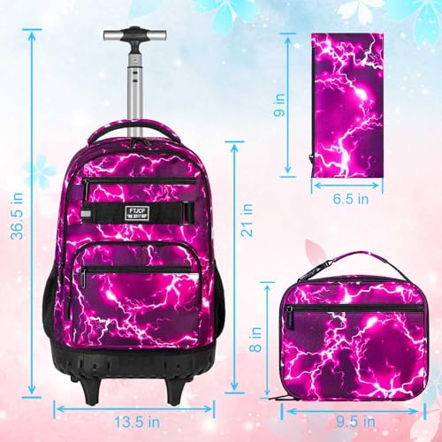 gxtvo Rolling Backpack for Girls, Women Wheeled Bookbag with Lunch Box for Adults, Water Resistant Roller School Bag for College Teens Kids Travel - Lightning Red - color: Lightning Red