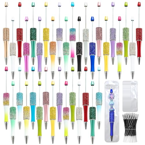 75 Pcs DIY Diamond Beadable Pen Kit - 25 Plastic Rhinestone Beaded Pens Bulk with Refills & Bags - Fancy Cute Glitter Pens for Crafting, Students & Teachers – School Supplies, Office Item - color: A-Multicolor, size: 25