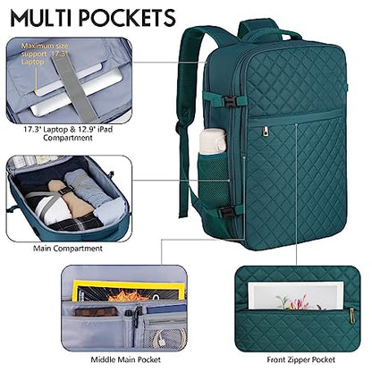 MOMUVO Large Travel Backpack Women, Flight Approved Carry On Backpack, Water Resistant Anti-Theft Large Casual Daypack Fit 17 Inch Laptop with USB Charging Port, Peacock Blue - color: Peacock Blue, size: 17.3 inch