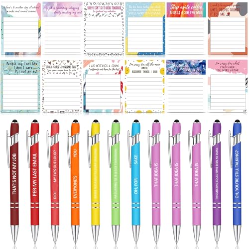 Geyee 24 Pcs Back to School Teacher Gifts Funny Sticky Notes with Funny Pens 3 x 4 Inch Employee Appreciation Gifts for Coworkers Teacher Employee Office Staff Work Team Appreciation Gift - style: Funny