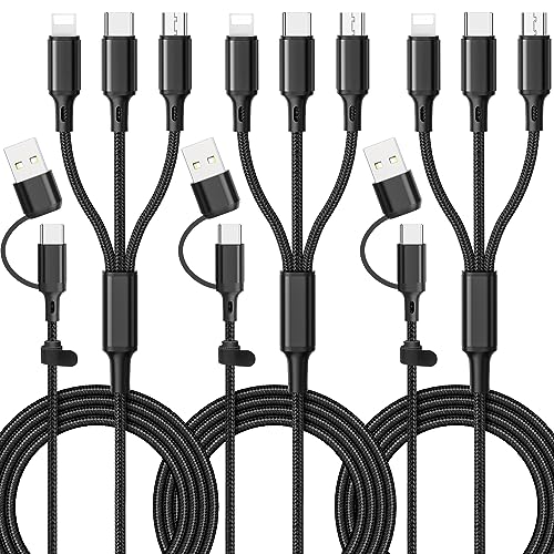 Ankndo 6 in 1 Multi Charging Cable [3Pack 4FT] Multi Charger Cable for All Devices, Universal Fast Multi Chargers Cord USB A/C to i-P/Type C//Micro USB Ports for Phone 17-11/Samsung/Tablets/PS - color: Black