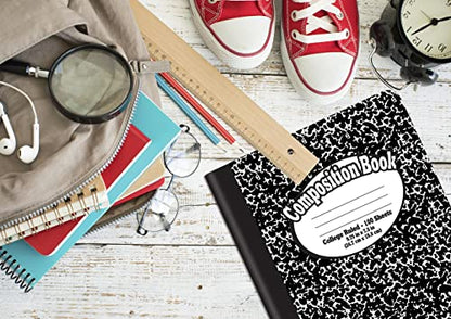 Better Office Products Composition Book Notebook - Hardcover, College Ruled (9/32-inch), 100 Sheet, One Subject, 9.75" x 7.5", Black Cover-12 Pack