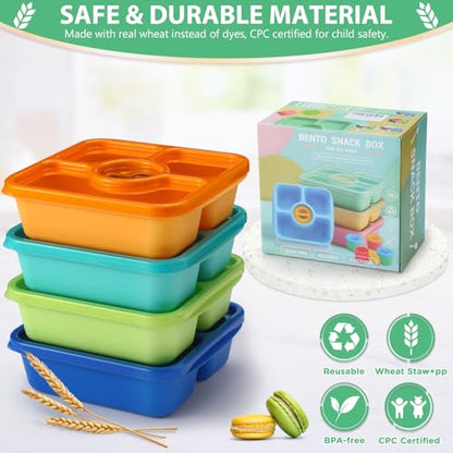 QQKO Bento Snack Box Containers for Adults Kids, 4 Pack Lunchable Meal Prep Containers Reusable, Stackable Bento Lunch Box, Food Storage Prep Containers with Lids and 4 Sauce Cups, Jewel Color - color: Jewel, Clear Lid
