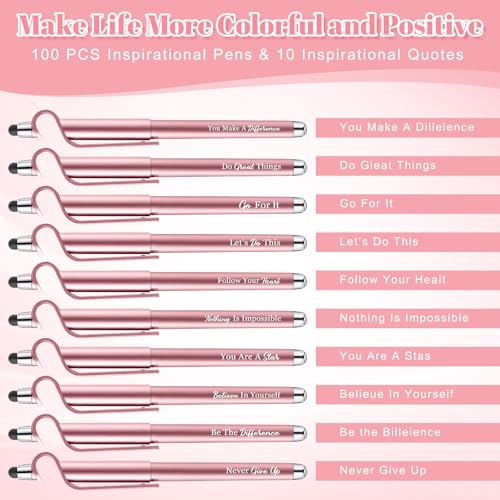 Sayglossy 100 Pcs Inspirational Pens Bulk Motivational Ballpoint Pen with Writing Touch Screen and Mobile Phone Stand 3-in-1 for Office School Supplies Inspirational Gifts (Rose Gold) - color: Rose Gold