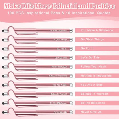 Sayglossy 100 Pcs Inspirational Pens Bulk Motivational Ballpoint Pen with Writing Touch Screen and Mobile Phone Stand 3-in-1 for Office School Supplies Inspirational Gifts (Rose Gold) - color: Rose Gold