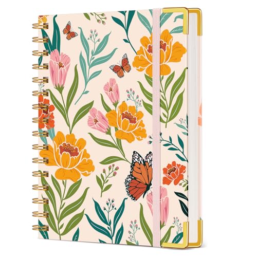 Cute Spiral Notebook Journal for Women, 160 Pages Lined Notebooks 5.75” x 8.38”, A5 Hardcover Spiral Journals with 100 GSM Thick Paper, College Ruled Notebook for Writing Work School, Orange Floral - color: Yellow Floral, size: A5