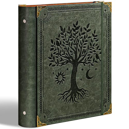 Ovesmusl PU Leather 3 Ring Binder 2 Inch Fits 8.5"x11" Letter Size Paper | 2 Inch Round Ring Binder Holds 500 Sheets, Notepad Paper Cover Loose Leaf Organizer, Green Tree - color: Green Tree, size: 2" Ring