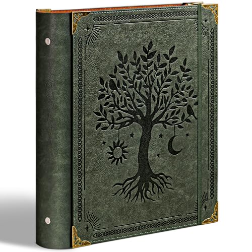 Ovesmusl PU Leather 3 Ring Binder 2 Inch Fits 8.5"x11" Letter Size Paper | 2 Inch Round Ring Binder Holds 500 Sheets, Notepad Paper Cover Loose Leaf Organizer, Green Tree - color: Green Tree, size: 2" Ring