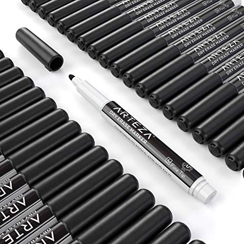 ARTEZA Black Dry Erase Markers Pack of 52, Fine Tip, Low-Odor Black Ink, Classroom-Preferred Whiteboard Markers - size: 1 Count (Pack of 52)