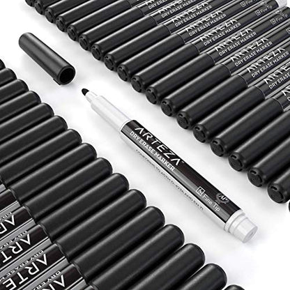 ARTEZA Black Dry Erase Markers Pack of 52, Fine Tip, Low-Odor Black Ink, Classroom-Preferred Whiteboard Markers - size: 1 Count (Pack of 52)
