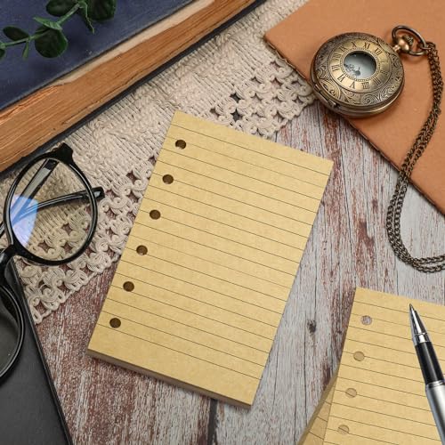 Ireer 6 Hole Mini Lined Paper Refill 200 Sheets Blank Planner Refills Loose Leaf Papers 3 x 5 Inches for Binders Planner Inserts Mini Ruled Filler Books Memo Papers Notebooks(Kraft) - color: Kraft