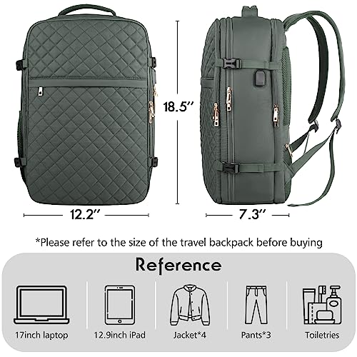 MOMUVO Large Travel Backpack Women, Flight Approved Carry On Backpack, Water Resistant Anti-Theft Large Casual Daypack Fit 17 Inch Laptop with USB Charging Port, Olive Green - color: Olive Green, size: 17.3 inch
